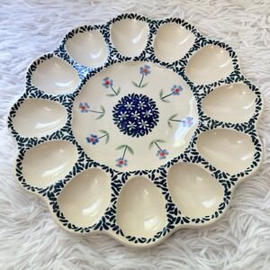 Polish Pottery Deviled Egg Plate Scalloped Edge Ceramic Handmade New